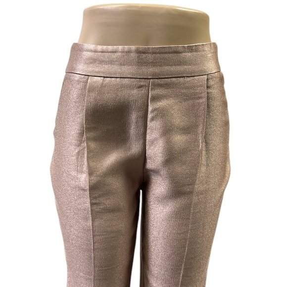 Zara Rose Gold Textured Satin Shine High Rise Pants Zip Side Faux Pockets Small - Picture 3 of 10